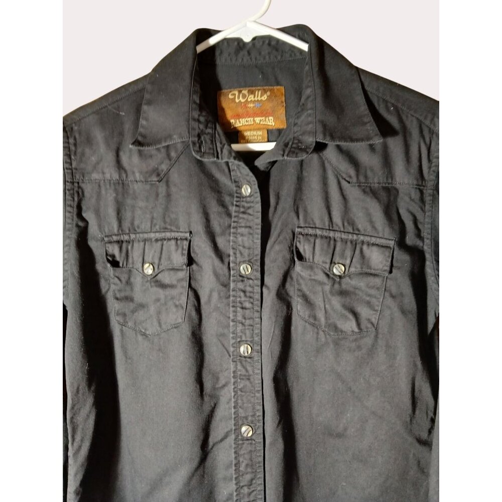 Walls Ranchwear WomeBlack Long Sleeve Snap Up Shirt Size M 100% Cotton Western - Picture 2 of 14